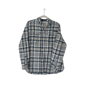 Columbia PFG Supper Bahama Women's Blue and White Plaid Button Down Shirt